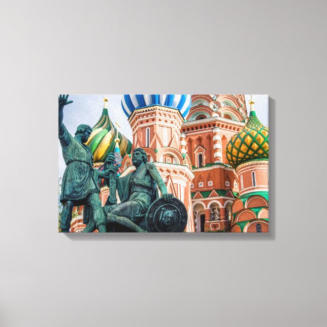 Statue And St Basil'S Basilica Canvas Print (Front)