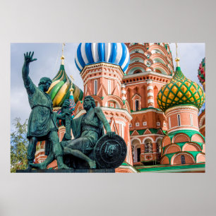 Statue And St Basil'S Basilica Poster
