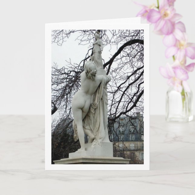 Statue At Avenue Des Champs-Élysées, Paris, France Card (Orchid)