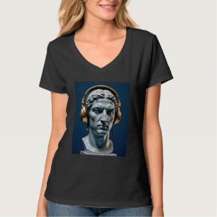 Statue in marble headphones navy blue, greek T-Shirt
