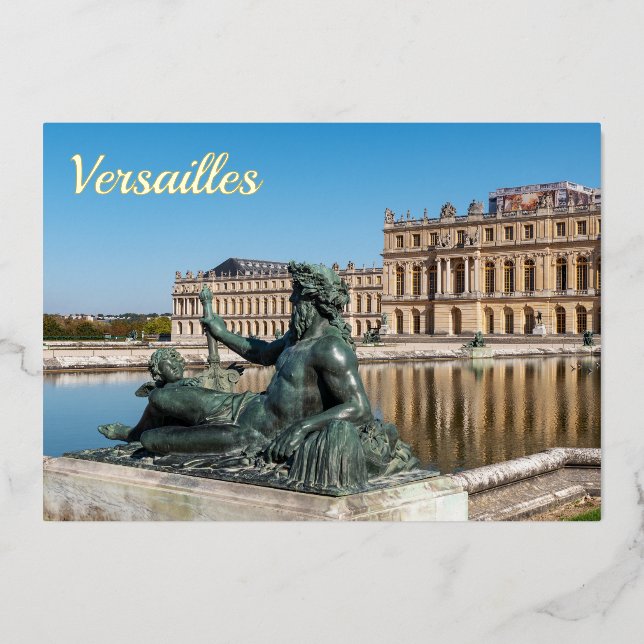 Statue Le Rhone in the garden of Versailles castle Foil Holiday Card (Front)