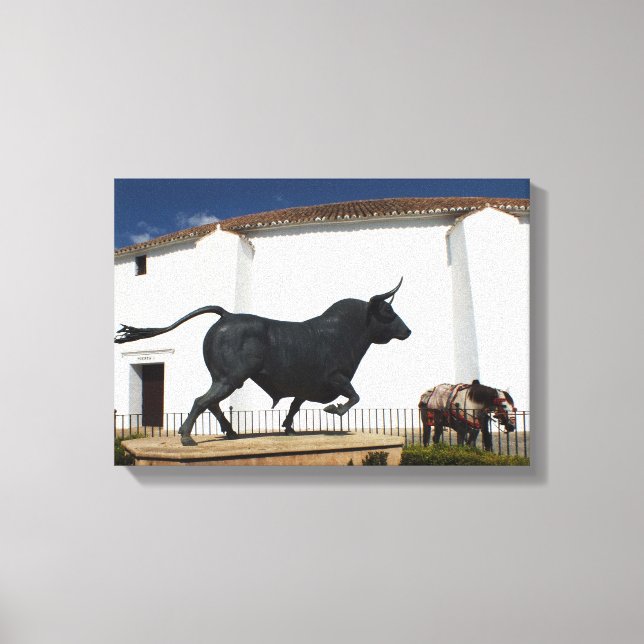 Statue of bull and Spanish horse Canvas Print (Front)