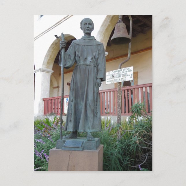 Statue of Father Serra at Santa Barbara Mission Postcard (Front)
