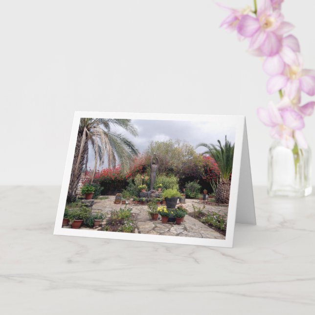 Statue Of Francis Of Assisi In Capernaum Card (Orchid)