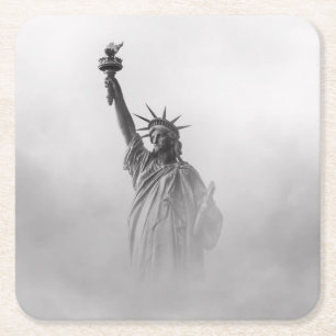 Statue of Liberty America Black and White Square Paper Coaster