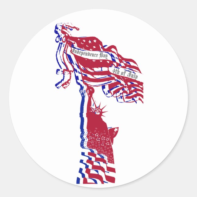 Statue of Liberty American Flag and Your Text Classic Round Sticker (Front)