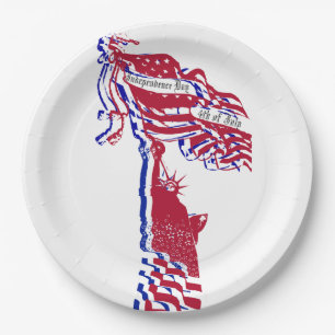 Statue of Liberty American Flag and Your Text Paper Plate