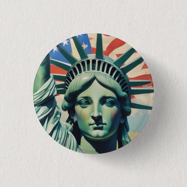 Statue of Liberty & American Flag Art New York 3 Cm Round Badge (Front)