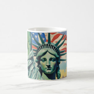 Statue of Liberty & American Flag Art New York Coffee Mug