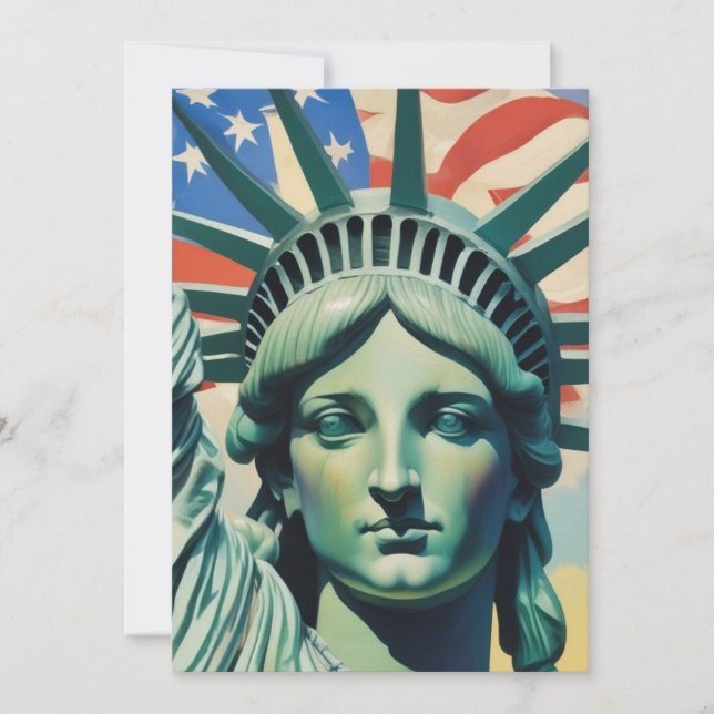 Statue of Liberty & American Flag Art New York Holiday Card (Front)