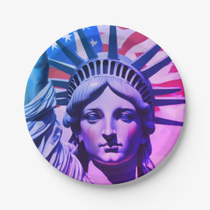 Statue of Liberty & American Flag Art New York Paper Plate