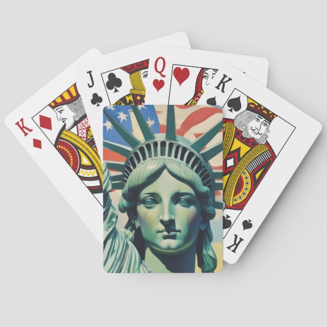 Statue of Liberty & American Flag Art New York Playing Cards (Back)