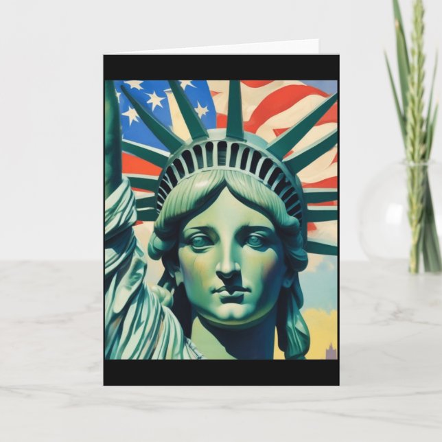 Statue Of Liberty American Flag Art New York T Shi Card (Front)