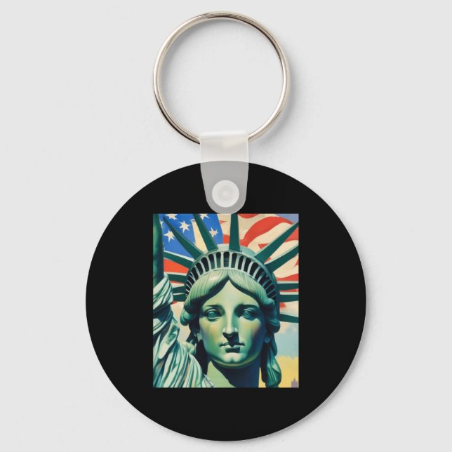 Statue Of Liberty American Flag Art New York T Shi Key Ring (Front)