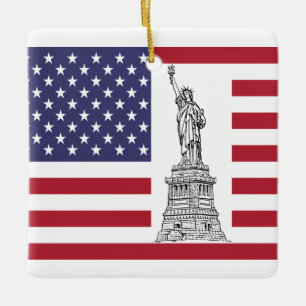 Statue of Liberty & American Flag Ornament