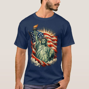 Statue of Liberty & American Flag Patriotic Art T-Shirt