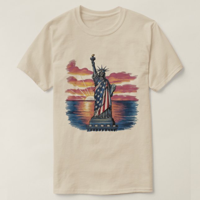 Statue of Liberty American Flag  T-Shirt (Design Front)