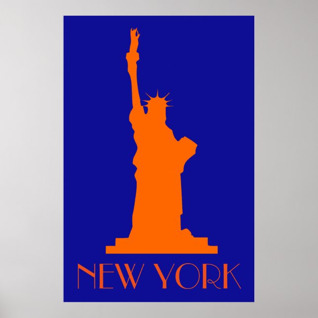 Statue Of Liberty and New York In Orange and Blue Poster (Front)