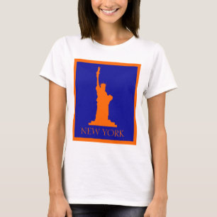 Statue Of Liberty and New York In Orange and Blue T-Shirt