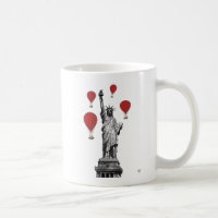 Statue Of Liberty and Red Hot Air Balloons