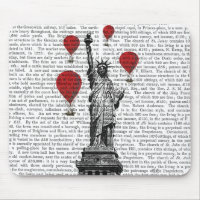 Statue Of Liberty and Red Hot Air Balloons