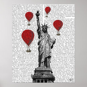 Statue Of Liberty and Red Hot Air Balloons Poster