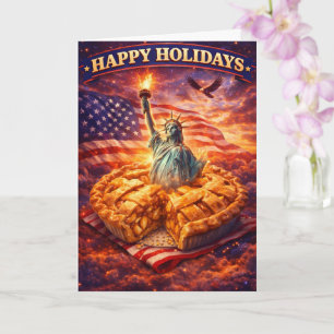 Statue of Liberty, Apple pie happy holidays greeti Card