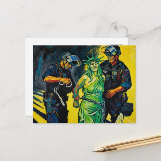 Statue of Liberty Arrested Postcard (Front/Back In Situ)