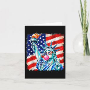 Statue of liberty blowing bubble women patriotic card