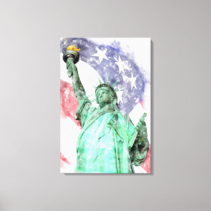 Statue of Liberty closeup with flag watercolor Canvas Print