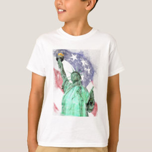 Statue of Liberty closeup with flag watercolor T-Shirt