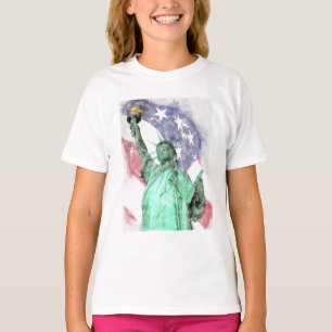 Statue of Liberty closeup with flag watercolor T-Shirt