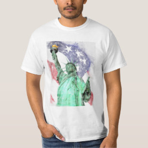 Statue of Liberty closeup with flag watercolor T-Shirt