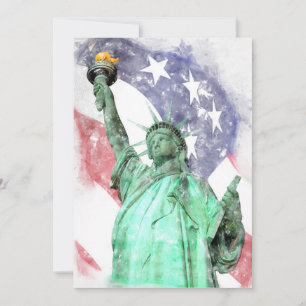 Statue of Liberty closeup with flag watercolor Thank You Card