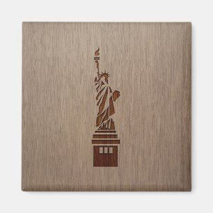 Statue of Liberty engraved on wood design Magnet