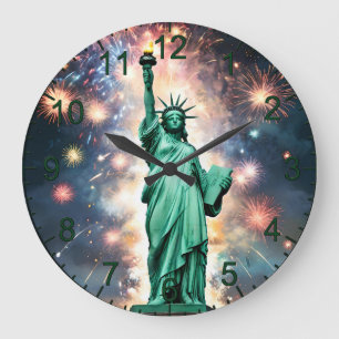 Statue Of Liberty Fireworks Independence Day, Large Clock