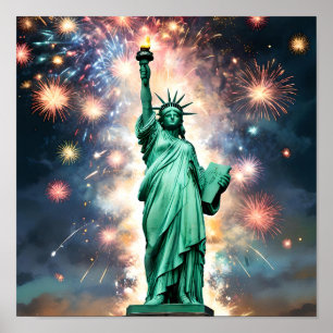 Statue Of Liberty Fireworks Independence Day, Poster