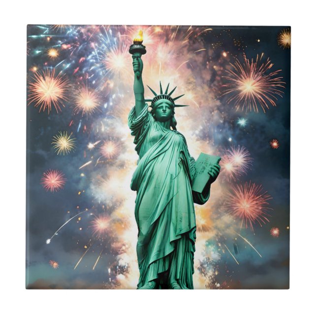 Statue Of Liberty Fireworks Independence Day, Tile (Front)