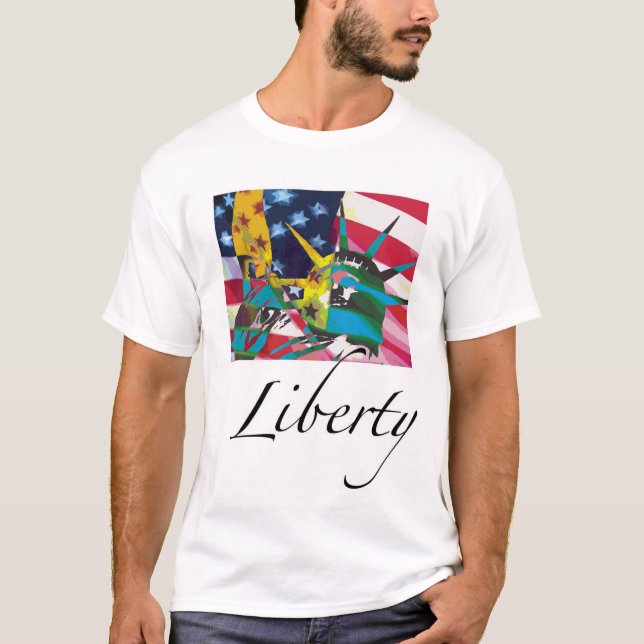 Statue of Liberty & Flag Posterised T-Shirt (Front)