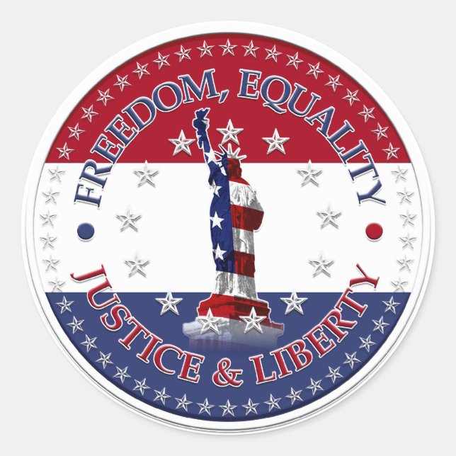 Statue of Liberty FREEDOM,EQUALITY,JUSTICE,LIBERTY Classic Round Sticker (Front)