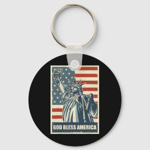 Statue Of Liberty God Bless America 4th Of July Us Key Ring