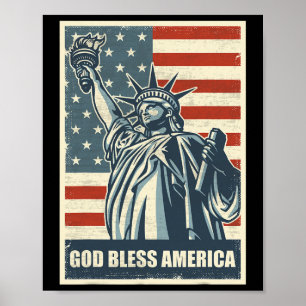Statue Of Liberty God Bless America 4th Of July Us Poster