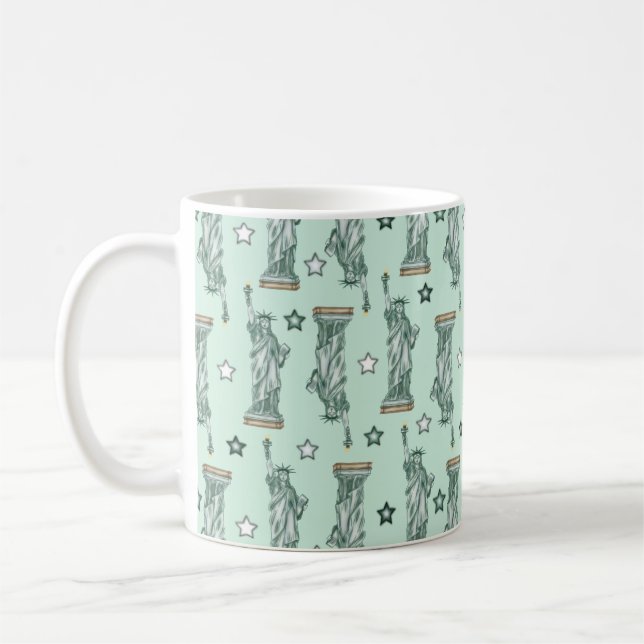 Statue of Liberty - Green Stars Coffee Mug (Left)