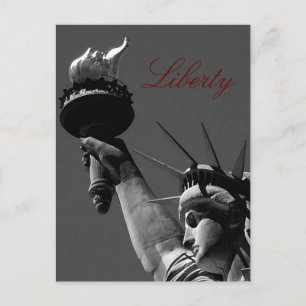 Statue of Liberty Grey Red Script Post Card