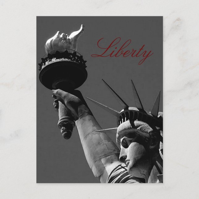 Statue of Liberty Grey Red Script Post Card (Front)