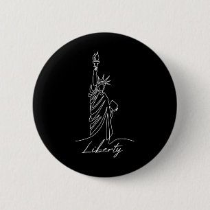 Statue Of Liberty Hand-drawn One Line New Art Draw 6 Cm Round Badge