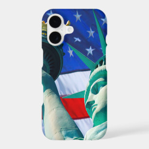 Statue Of Liberty Holding Torch US Flag Background