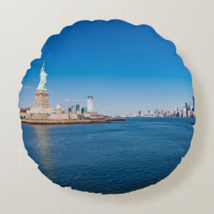Statue of Liberty, Hudson River and Manhattan Round Cushion