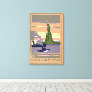 Statue of Liberty in New York City, Vintage Travel Canvas Print