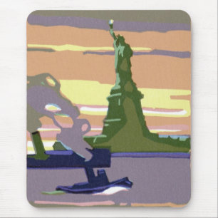 Statue of Liberty in New York City, Vintage Travel Mouse Mat